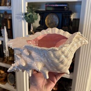 Opalescent Cream and Pink Conch Shell Planter